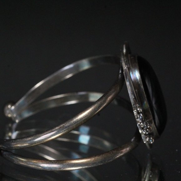 STERLING SILVER ONYX CABOCHON SOUTHWESTERN CUFF BRACELET - Picture 5 of 6